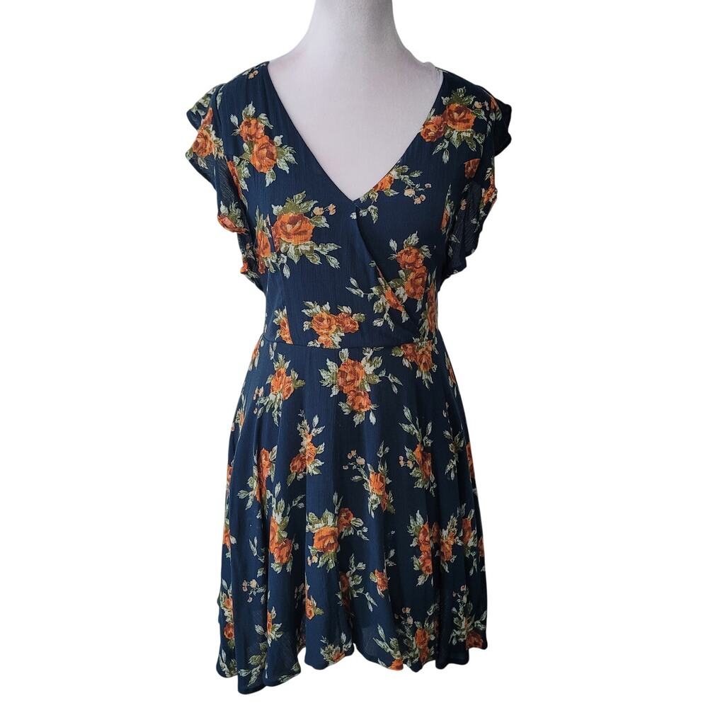 Altar'd State Womens Size XS Gianny Dark Teal Floral Crossover Dress